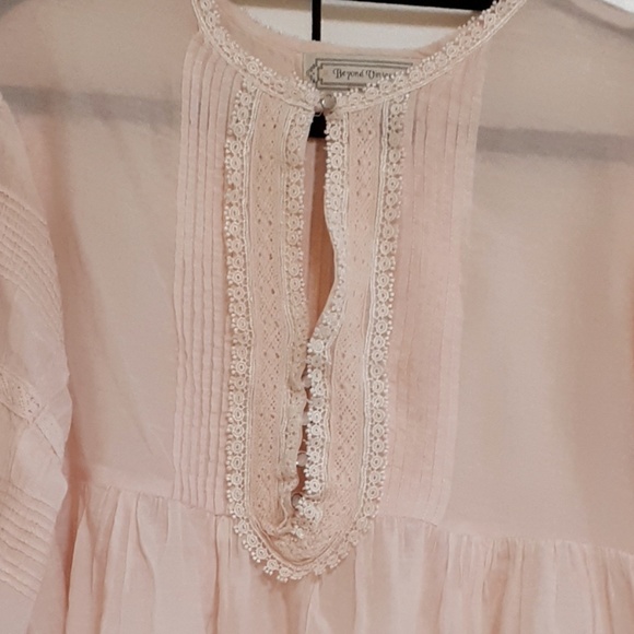 Beyond Vintage Cotton Silk Pink Peasant Blouse Sm - Picture 3 of 6